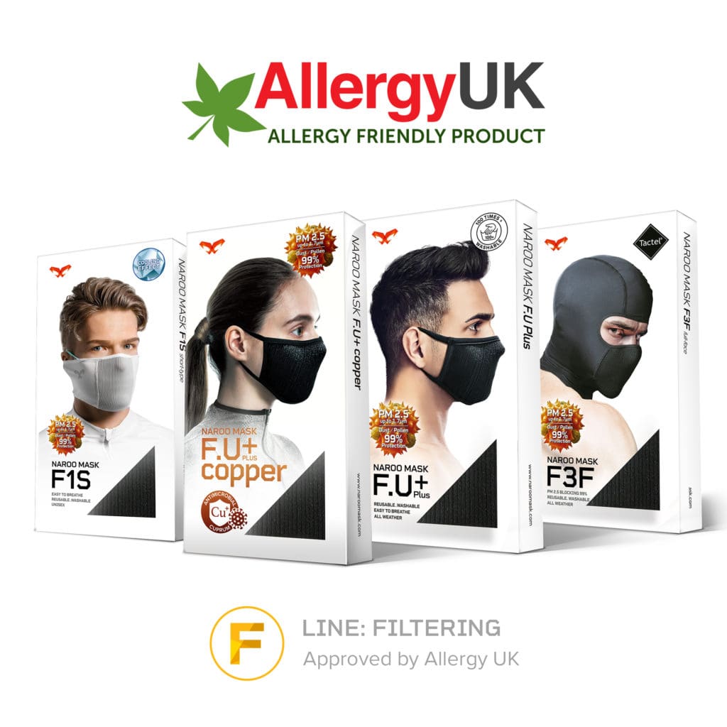 NAROO Certificado de Prêmio de Produto Amigável à Alergia - Allergy UK for Pollen