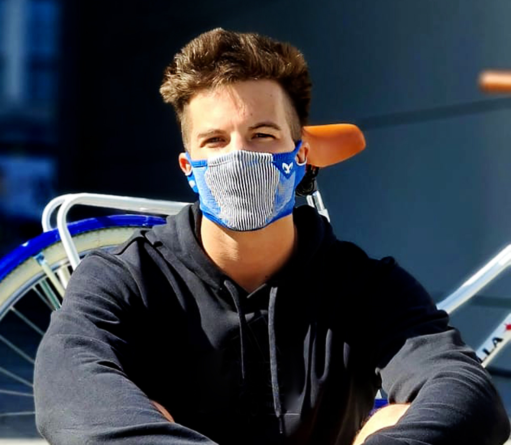 NAROO F5S - blå og hvit filtrerende sportsmaske for sykling i den forurensede og pollentunge byen