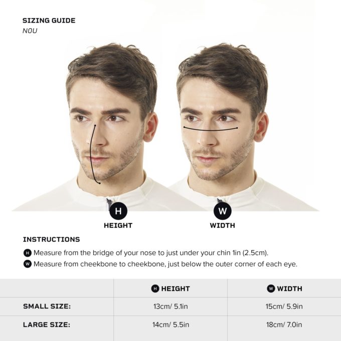 n0u-NAROO infografía sobre cómo medir los tamaños de máscaras y pasamontañas