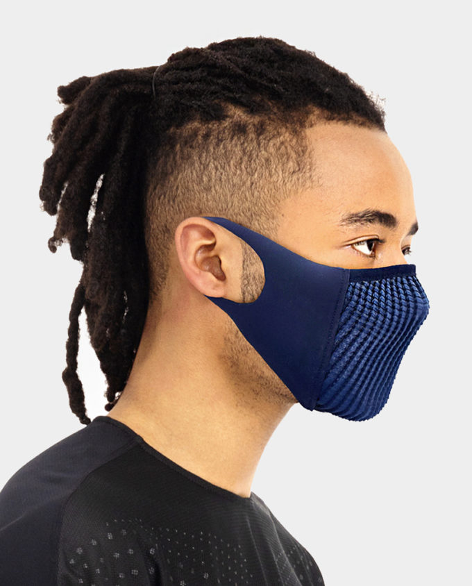 NAROO N0U-lite-Summer sleek fabric face shield for sport as Running and cycling, Hot weather with cooling fabric, UV Protection navy blue right side